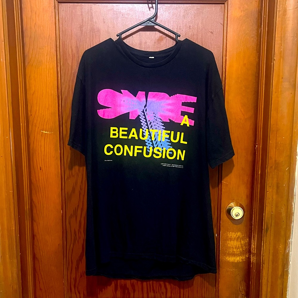 Msfts 
 - Black Graphic Tee with Pink and Yellow Print